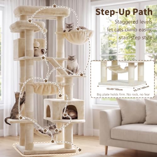 Cat Tree, 71-Inch-Tall Tower for Indoor Cats with 2 Perches HCT034M (Beige / 71 inch)
