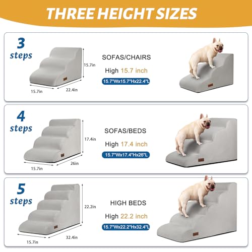 Dog Stairs for High Bed (Light Grey / Standard 5-Step 22.2"H)