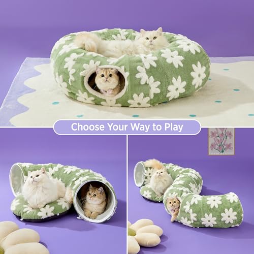 Lesure Donut Cute Jacquard Cat Tunnel Bed Kitten Toys for Puppy Bunny (Standard (33.5"L x 33.5"W x 10"H) / Flower Garden Green)