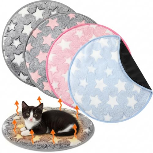4 Pack Self Heating Cat Bed Cat Self Warming Pad with Removable Cover Extra Warm Thermal Pet Pad Washable Pet Crate Mat Anti Slip Kennel for Indoor Outdoor Pets (16 x 16 Inches)