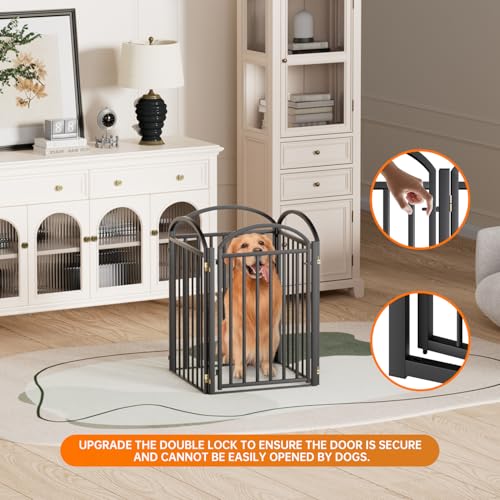 4 Panels Full Matel Freestanding Dog Gates with Door (【4 Panels with Door】96"W*32H" / Black)