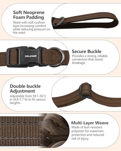 3-in-1 Double Dog Leash, Hands-Free Convertible Leash for 1 or 2 Dogs (Brown)
