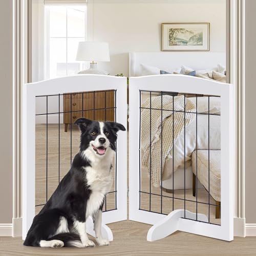 2 Panel Freestanding Adjustable Wooden Dog Gate (30"Height-2 Panel / White)