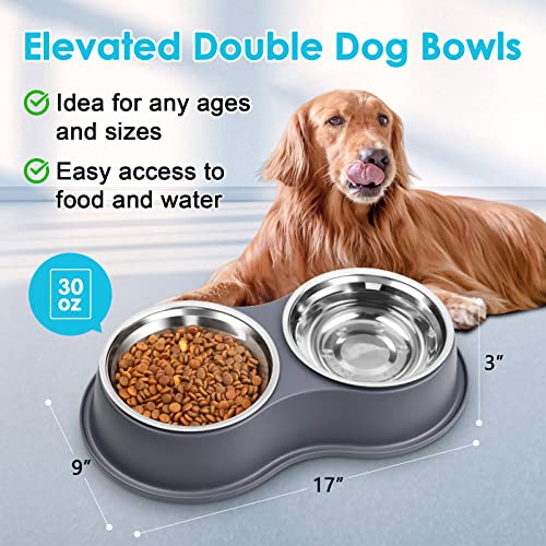 Stainless Steel Dog Bowls Double Non (Large-34oz / 4.Grey)