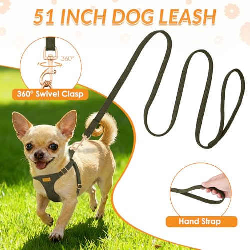 No Pull Dog Harness with Leash for Small Medium Dogs (XX-Small(2.2-6lb) / Solid Military Green)