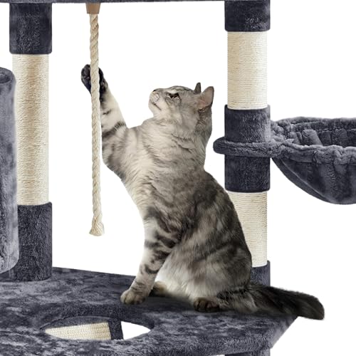 79in Multi Level Cat Tree for Multiple Cats with 9 sisal Posts (Dark Gray)