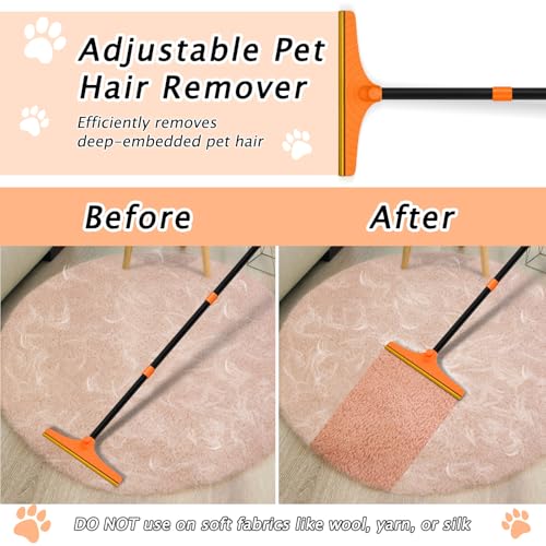 Carpet Rake for Pet Hair Removal Tool (60‘’ / Orange)