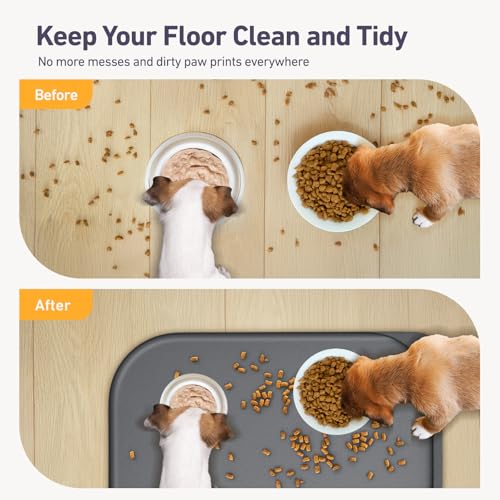 Silicone Pet Feeding Mat with Metal Ring (Gray / 23"L x 23"W)