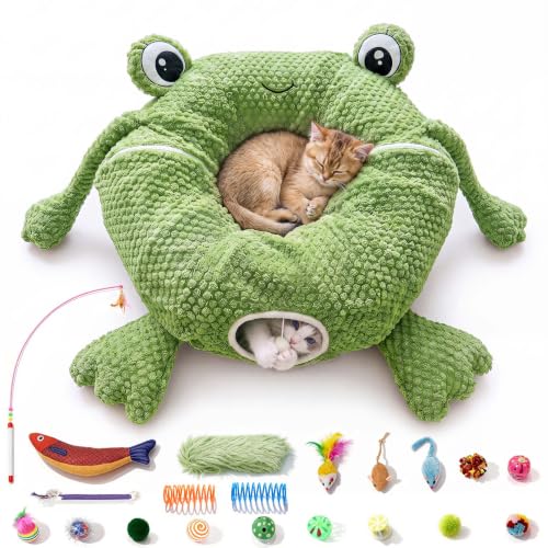Cat Tunnel Bed with 20 Cat Toys (Light Green / Large)