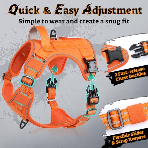 Tactical Dog Harness for Small Dogs (S(Chest:16.1"-31.5",Neck:15.4"-21.6",Back:7.1") / Orange)