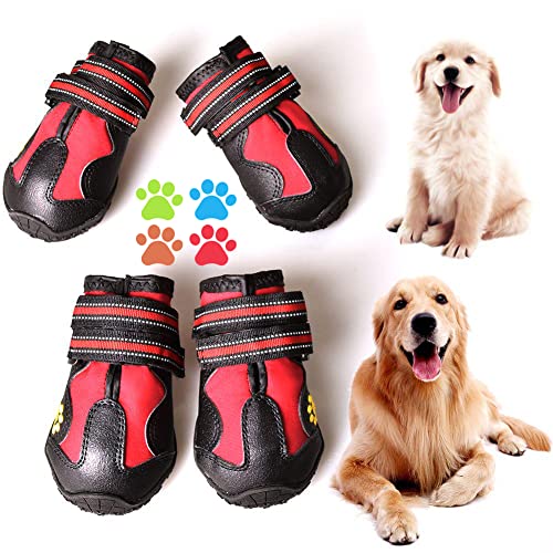 Dog Boots & Paw Protectors Non (Size 1: （2.3''x1.6'')(L*W) for 10-23 lbs / Red)