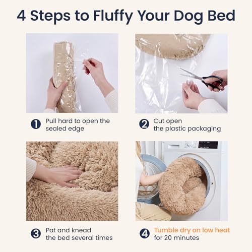 Calming Dog Beds Extra Large Sized Dog (Camel / 45.0"L x 45.0"W x 10.0"Th)