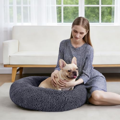 Orthopedic Dog Bed Comfortable Donut Cuddler Round Pet Beds Ultra Soft Washable Dog and Cat Cushion Bed (S(23’’x 23’’) / Dark Gray)