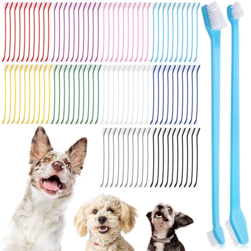 200 Pcs Dog Toothbrush Dual Headed Dental Brushes Bulk Dog Tooth Brushing Kit Long Handle Soft Bristles Pet Tooth Brush for Large and Small Dogs