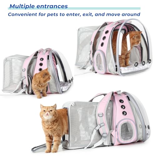 Expandable Cat Backpack Carrier for Large Cats & Small Dogs (Dual Expandable-Pink)