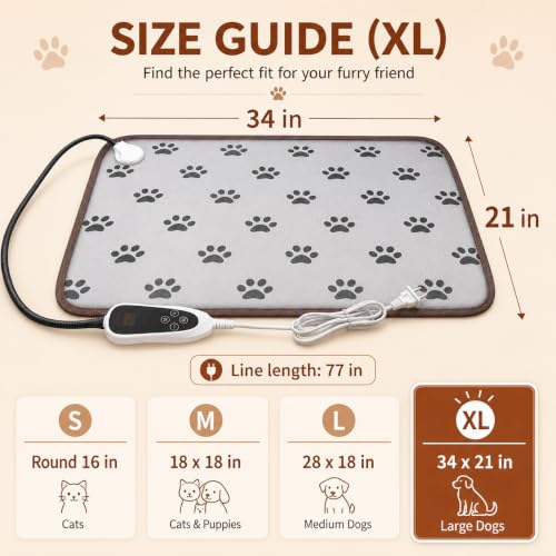 Large Dog Heating Pad 34x21in with Normally Open Function (34.0"L x 21.0"W)