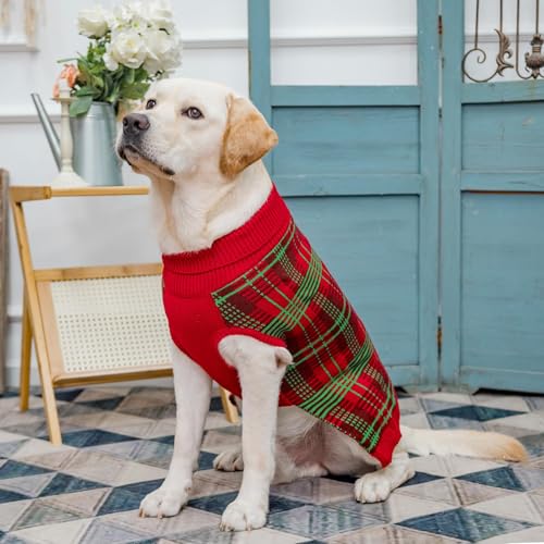 Dog Christmas Sweaters for Large Medium Small Dogs (S - Chest 16", Back 12" / Red&Green)