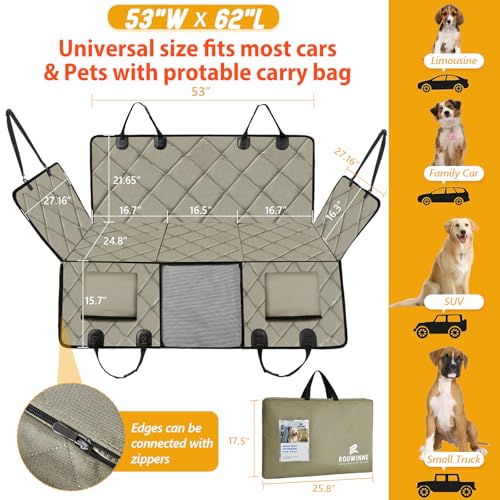 Hard Bottom Dog Car Seat Cover for Back Seat (L - For Cars/ Mid-Size SUV/ Small Truck / Khaki)
