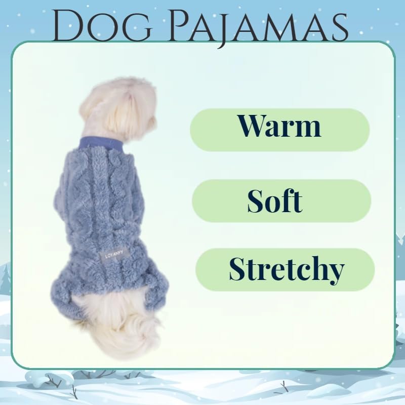Plush Dog Pajamas for Cold Weather 4 Legged Clothes for Dog Cat Stretchy Puppy Kitten Onesie with Buttons Warm Soft Pet Jumpsuit Winter Coat Blue Medium (Medium / Blue)
