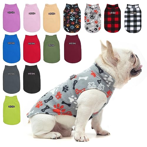 Small Dog Sweater Fleece Vest Winter Jacket (Large / GREY PAW)