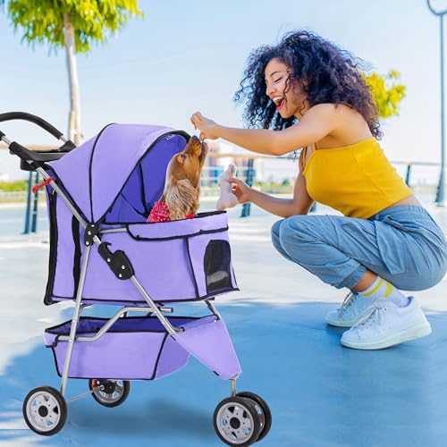 3 Wheel Foldable Pet Stroller (Purple / 3 Wheels)