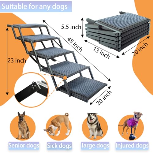 Extra Wide Dog Ramp for Car Truck and SUV Dog Stairs for Large Dogs Folding Pet Stairs with Non (Wide 5 Steps)