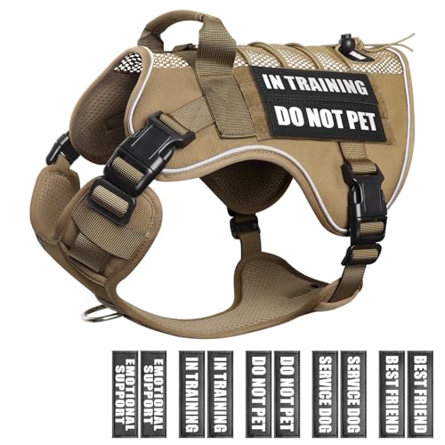Service Dog in Training Mesh Harness with 10 Removale Pet Patches (Large / Brown)