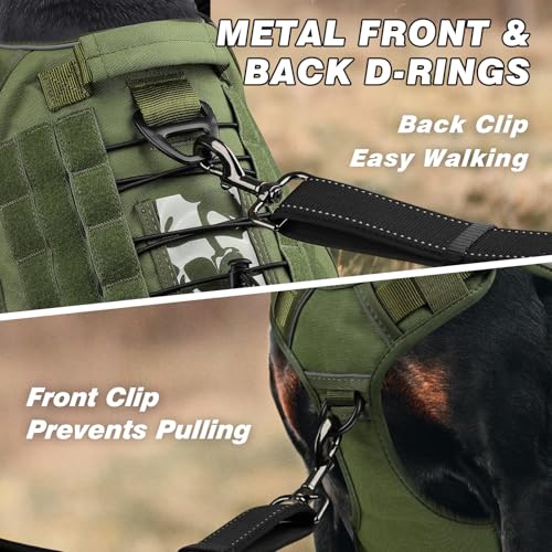 Green Tactical Dog Harness for Large Dogs (Green / X-Large: 70-120 lbs (Chest:29-39",Neck:21-26"))
