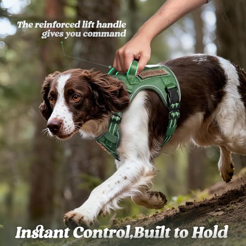 Tactical Dog Harness for Large Dogs (L(Chest:22"-37",Neck:21.1"-30.3",Back:8.3") / Green)