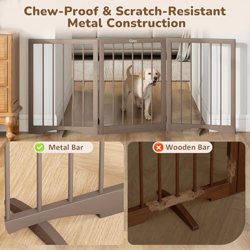 Free Standing Dog Gate Indoor (Brown / 3-Panel, 24"Tall)