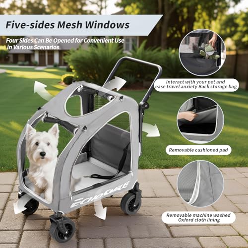 4 Wheel Pet Stroller for Dogs & Cats (Grey)