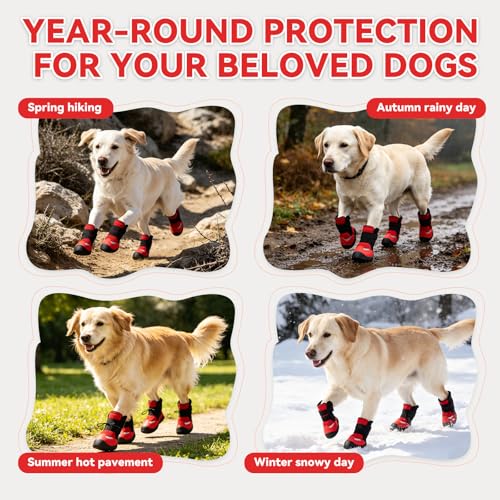 All Weather Dog Boots for Paw Protection (RED / #8 (Width 2.6 inch) for 52-65 lbs)