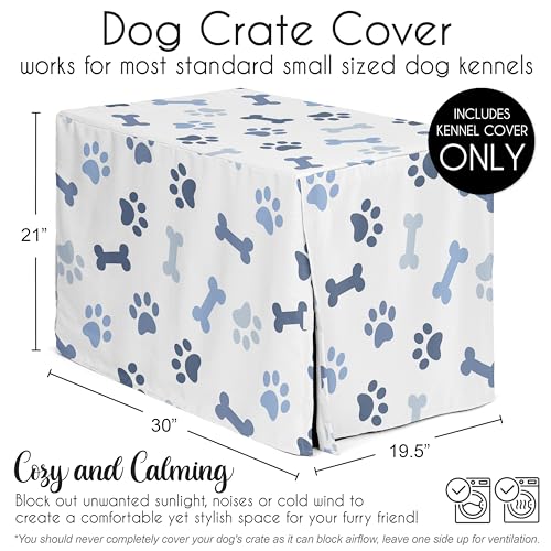30in. Small Medium Dog Crate Cover (Navy Paw Bone / 30in. x 21in. x 19.5in.)