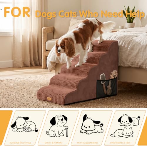 High Density Foam Dog Steps 5 Tiers (Brown / 33.1*15.7*22.5)