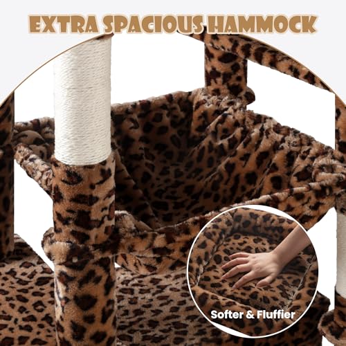 81in Multi Level Tall Cat Tree Tower for Indoor Kitties (Leopard Print)
