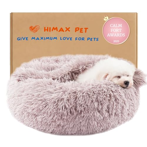 Covered Small Dog Bed with Blanket Attached Calming Burrow Beige (20.0"L x 20.0"W x 7.0"Th / Beige)