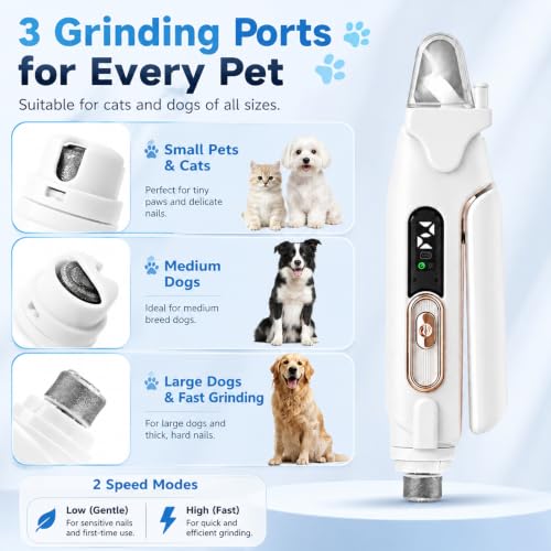 2-in-1 Dog Cat Nail Clippers & Grinder with LED Light, Pet Nail Trimmer with Splash Guard & Safety Lock, 2 Speeds USB Rechargeable Quiet Paw Nail Cutter for Large Medium Small Dogs Cats (Pink) (Pink)