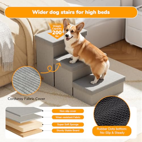 3 Step Wide Dog Stairs 18" H with Removable Cover (Covered Grey / 30"D x 17"W x 17.7"H)