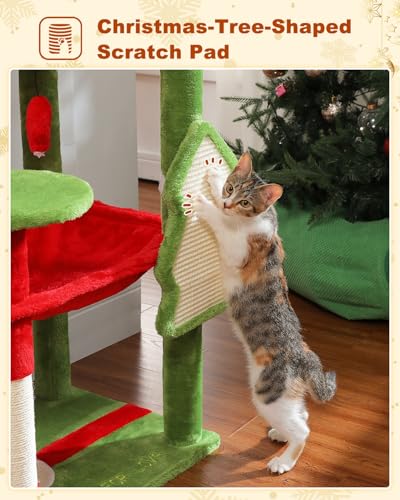 56.3" Cat Christmas Tree with Metal Hammock (Red / 56.3in)