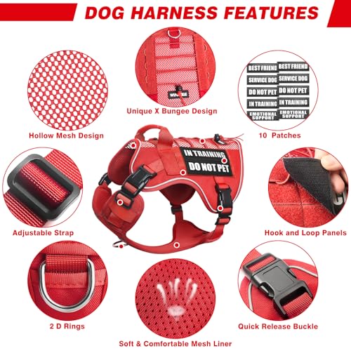 Service Dog in Training Mesh Harness with 10 Removale Pet Patches (Medium / Red)