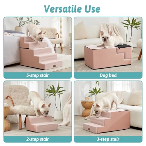 Dog Stairs for Small Dogs (Pink / 17.7x29.5x23.6 inch)