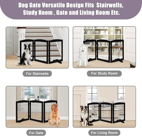 3 Panel Freestanding Wooden Dog Gate (30"Height-3 Panel / Black)