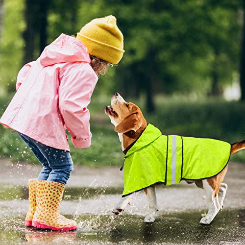 Dog Raincoat Reflective Hooded Dog Rain Jacket with Harness Hole (Green / Small)