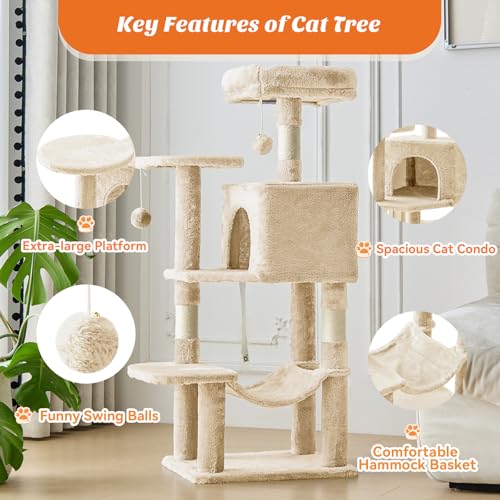 44 Inch Small Cat Tree Tower for Indoor Cats and Kittens (Beige / 44IN)
