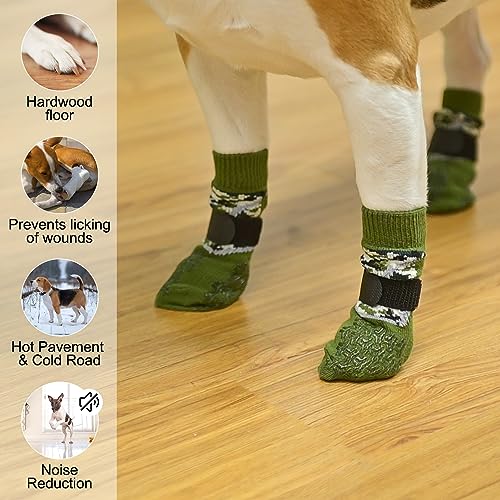 Dog Socks to Prevent Licking Paws for Hot (Reflective Camouflage Green / S/M(Pack of 4))