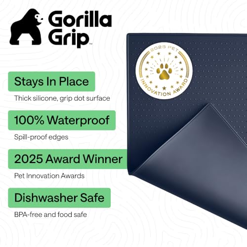 Dog Food Mat 100% Waterproof Silicone (Navy / 26"l X 17"w)