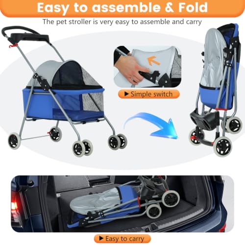 Foldable Pet Stroller for Small (Royal Blue)