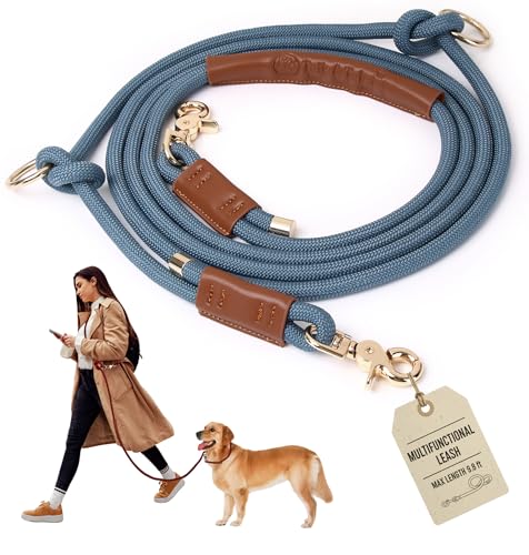 Hands Free Multifunctional Dog Leash for 1 or 2 Dogs (Tapestry Blue)