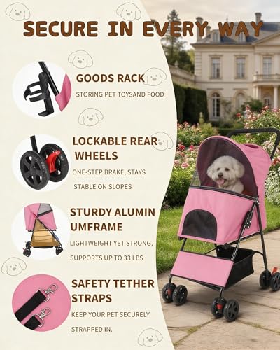 Pet Stroller for Small Dogs Cats (PINK)