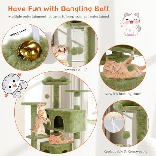 54 Inch Cat Tree Tower with Scratching Posts (Green / 54'' × 20'' × 20'')